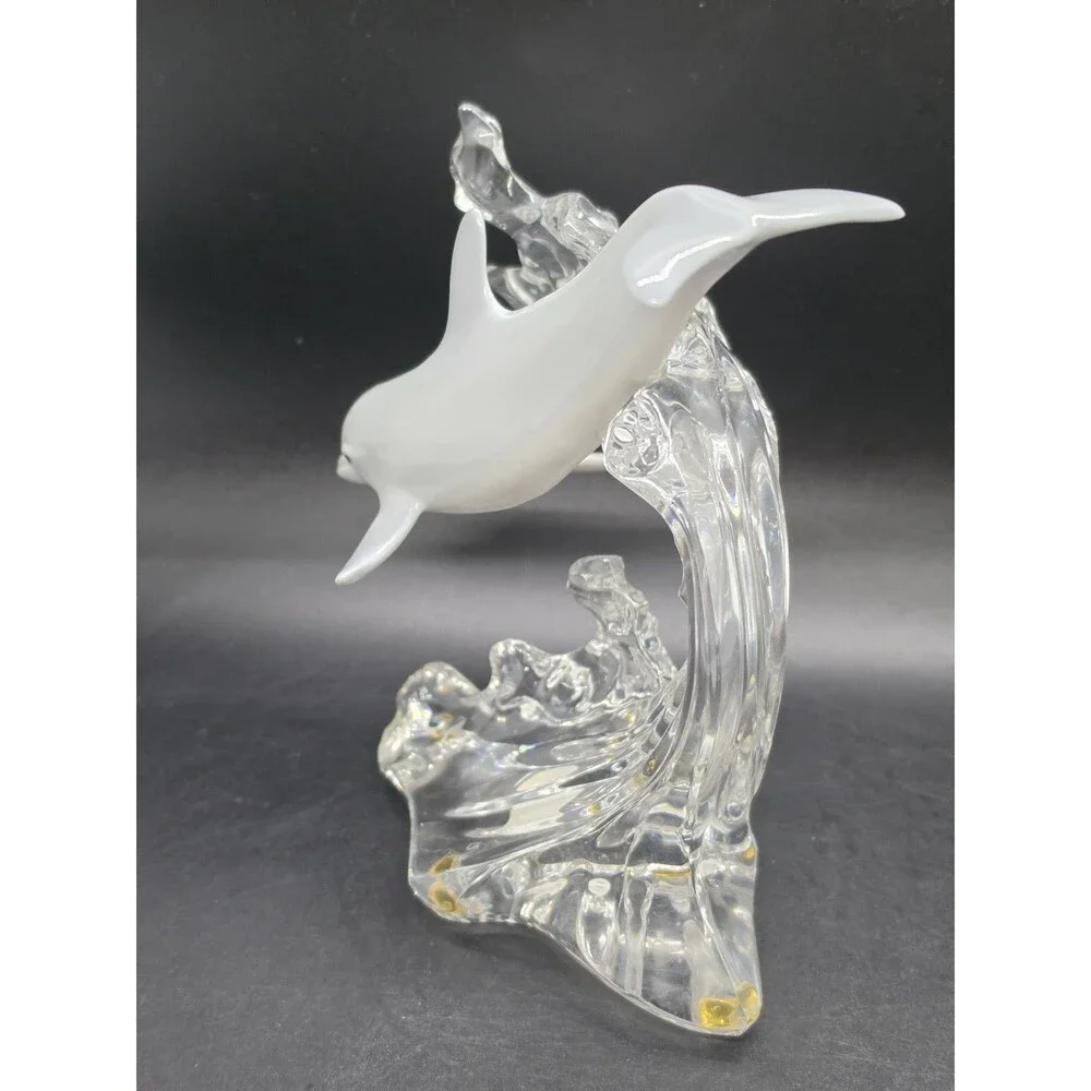 Vtg Lenox Porcelain China Grey Dolphin Crystal Clear Wave Figurine Statue 1995